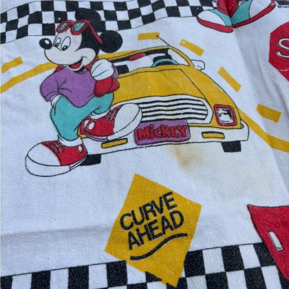 Disney VTG Mickey Mouse Race Car TWIN FLAT & FITTED Flannel Sheet
